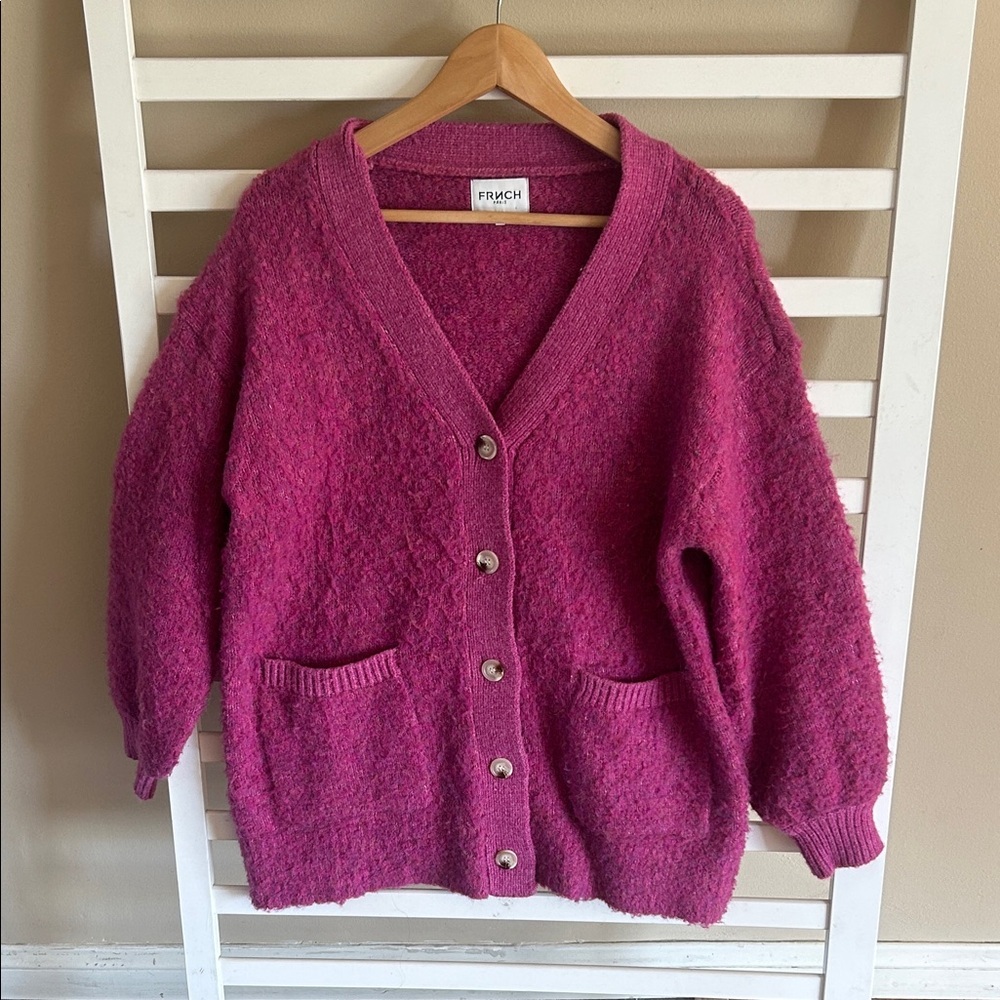 FRNCH Paris Deep Pink Fuschia Textured Button-Front Women's Cardigan Sweater S